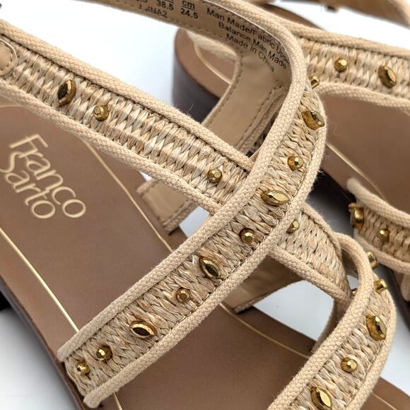 Franco Sarto Ina 2 Toe Loop Ankle Strap Heel Sandal Beige Size US8M EU38.5 - Picture 9 of 11